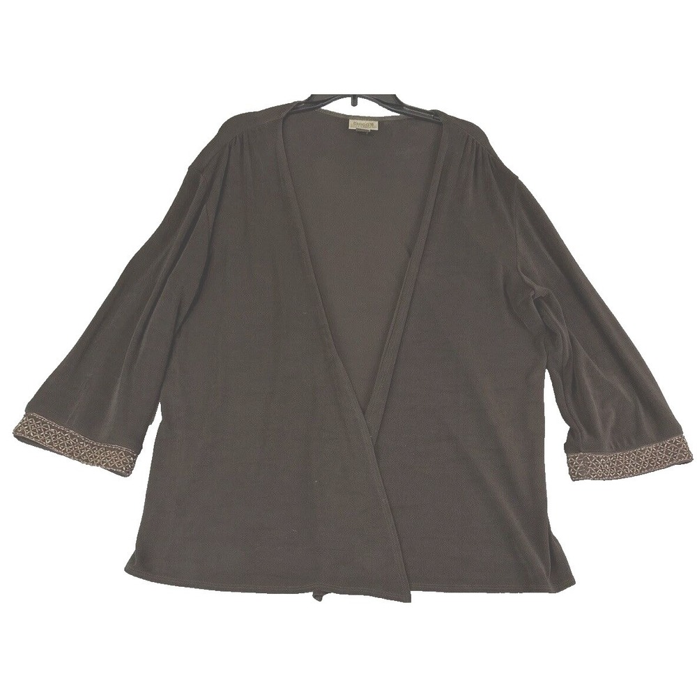 Chico's 3 US XL Brown Travelers‎ Open Jacket Beaded On Wrists Lagenlook Career